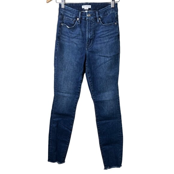 Good American Skinny Jeans Size 4/27 Good Legs Raw Hem Denim Blue Organic Cotton - Picture 2 of 12